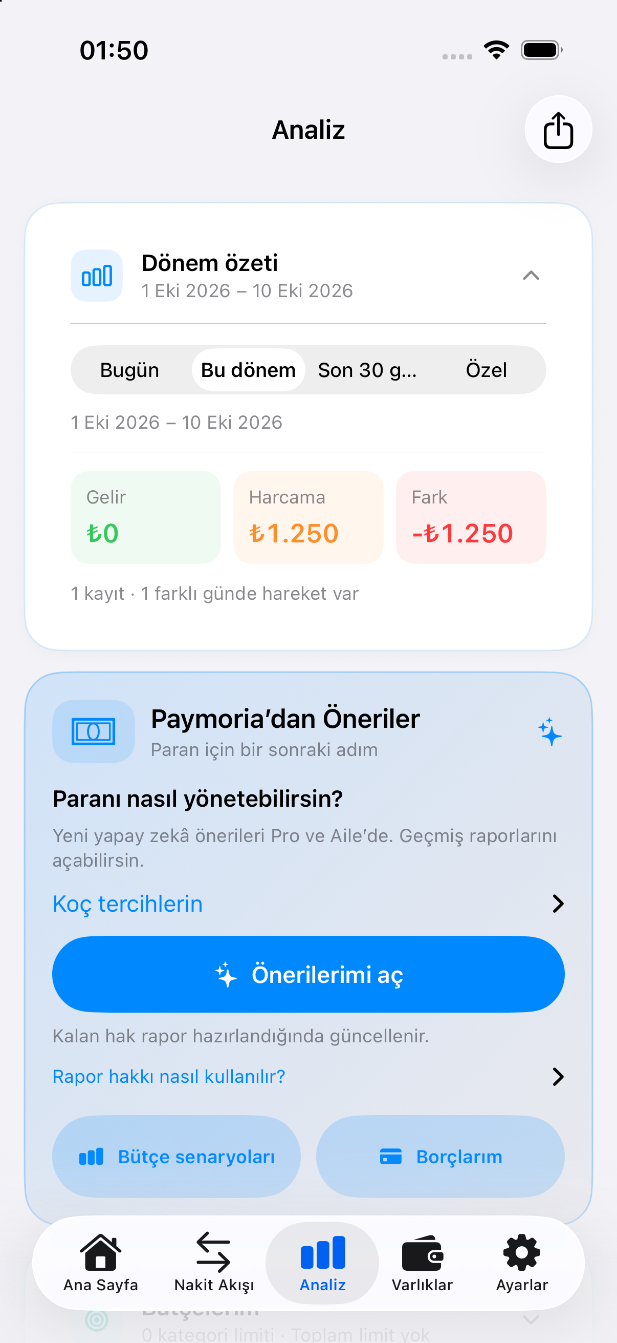 iPhone’dan alınan örnek kayıtlarla Paymoria analiz ekranı